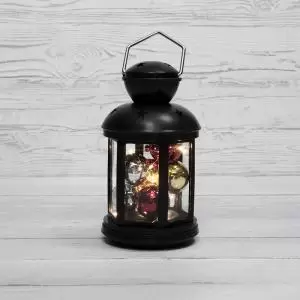 Декоративный фонарь с шариками 12х12х20,6 см, черный корпус, теплый белый цвет свечения NEON-NIGHT